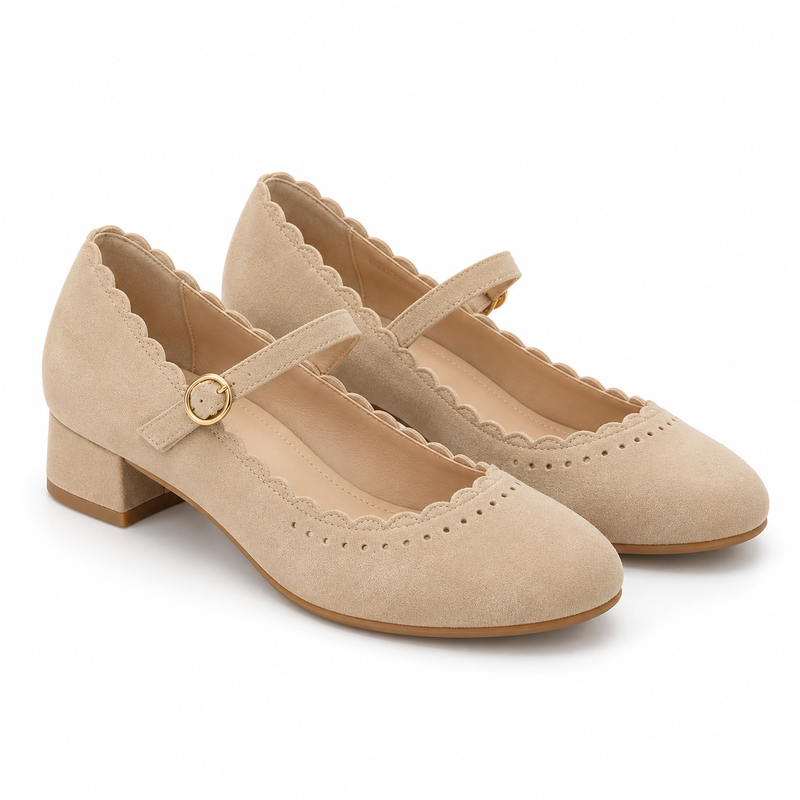Women's Scalloped Suede-Look Mary Jane Shoes