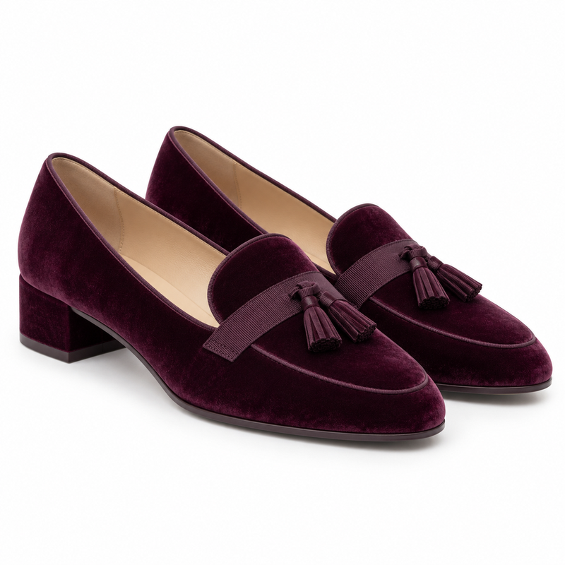 Women's Plum Velvet Tassel Loafers