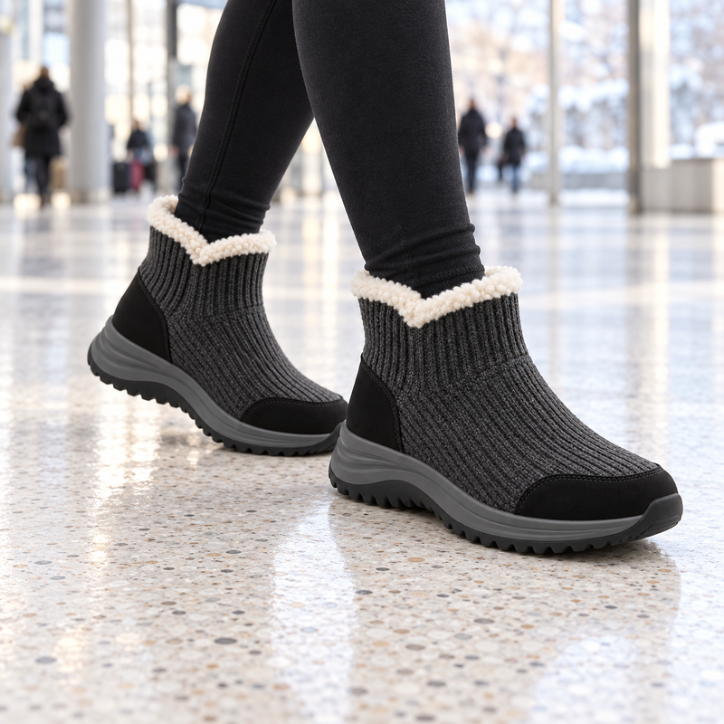 Women's Knit Faux-Shearling Sock Sneakers