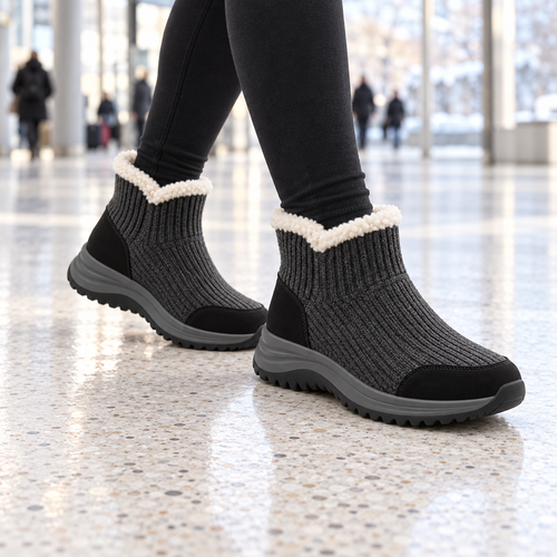 Women's Knit Faux-Shearling Sock Sneakers