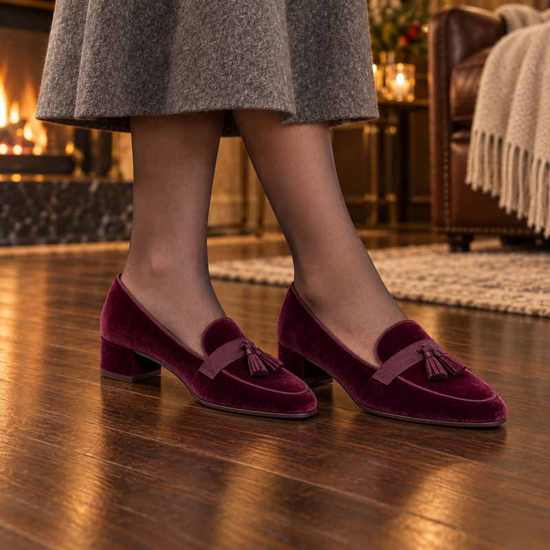 Women's Plum Velvet Tassel Loafers