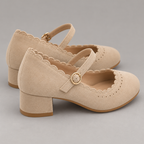 Women's Scalloped Suede-Look Mary Jane Shoes