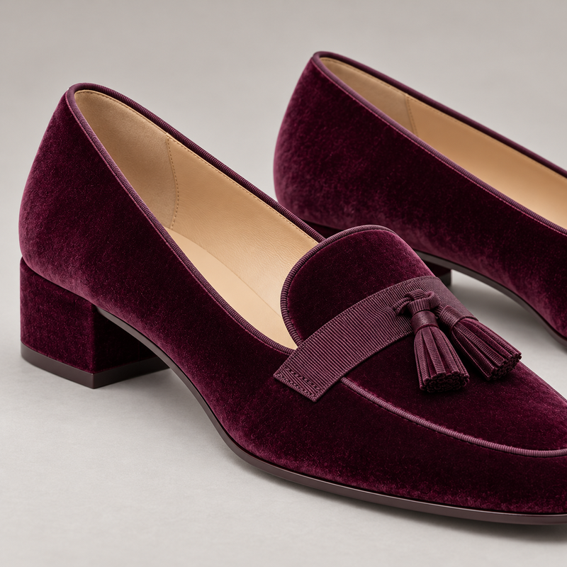 Women's Plum Velvet Tassel Loafers