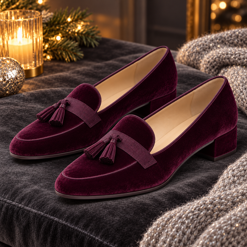 Women's Plum Velvet Tassel Loafers