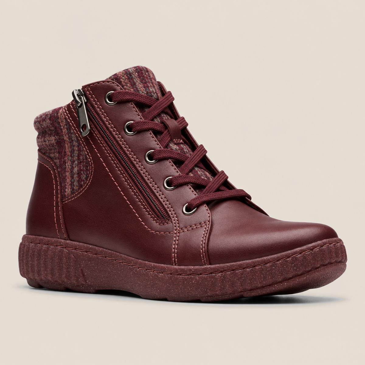 Clarks Women's Comfy Vintage Plaid Lace-Up Side-Zip Ankle Boots